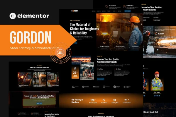 Gordon steel factory and industrial Elementor template kit preview