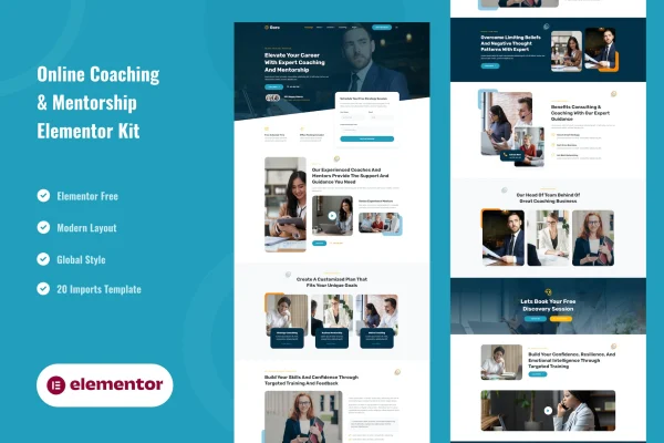 Goro online coaching and mentorship Elementor template kit preview
