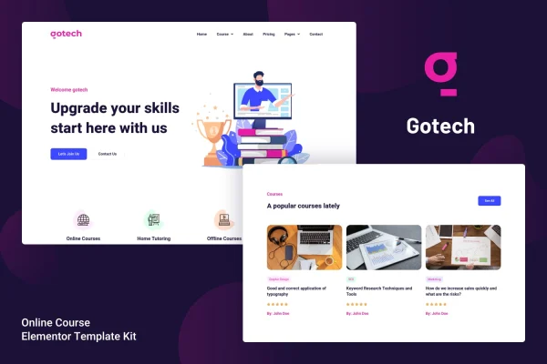 Gotech online course Elementor template kit preview