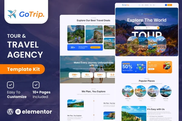GoTrip tour and travel agency Elementor template kit cover image