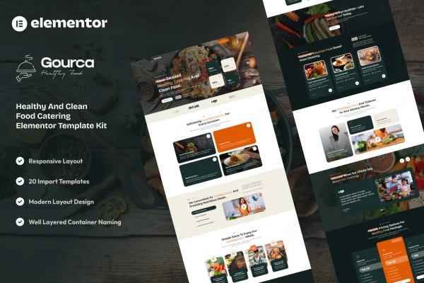 Gourca healthy food catering Elementor template kit preview