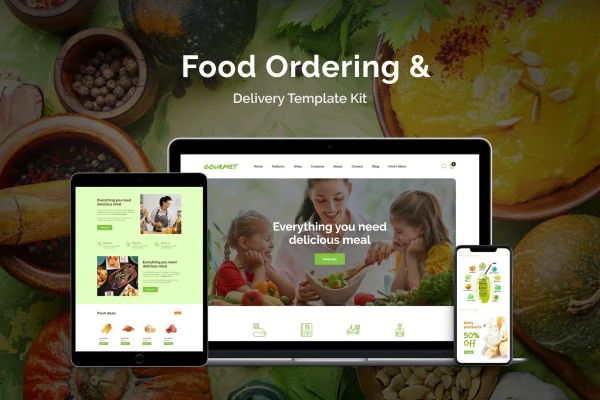 Gourmet food ordering and delivery Elementor template kit cover image