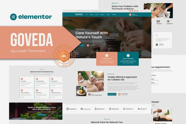 Goveda Ayurveda treatment Elementor template kit preview