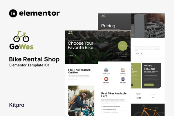 Gowes bike rental shop Elementor template kit preview