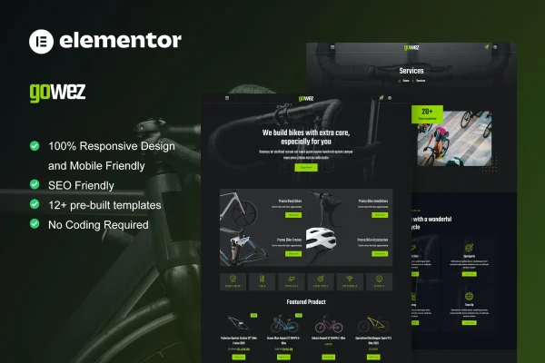 Gowez bike shop and bike service Elementor template kit preview