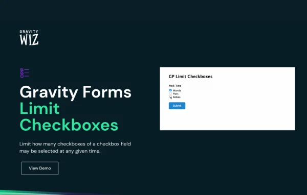 GP Limit Checkboxes plugin banner for Gravity Forms