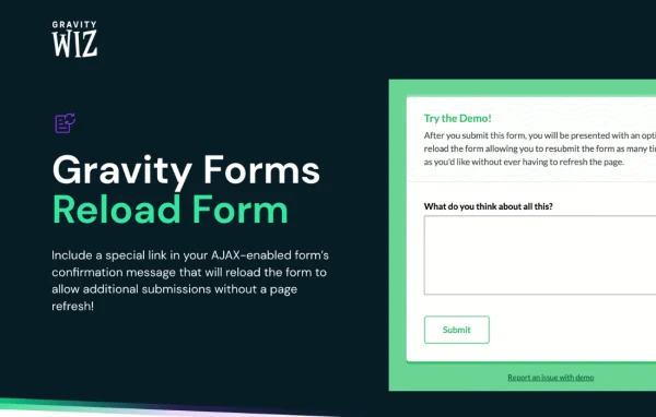 GP Reload Form plugin banner for Gravity Forms