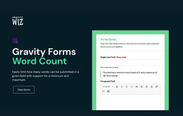 GP Word Count plugin banner for Gravity Forms