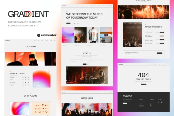 Graddient music band and musician Elementor template kit preview