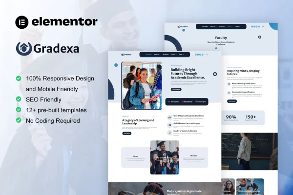 Gradexa university and school Elementor template kit preview