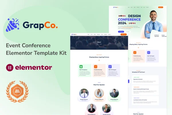 Grafco event conference Elementor template kit preview