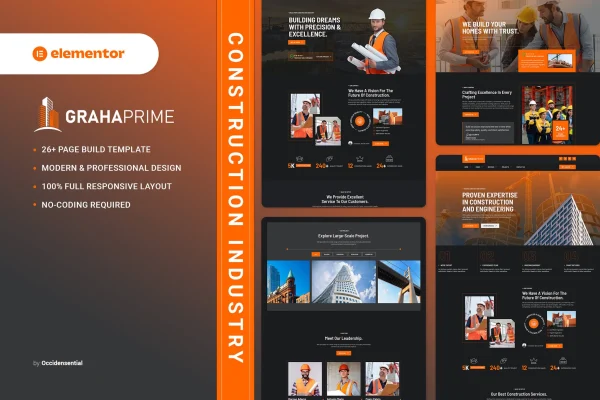 GrahaPrime construction Elementor template kit preview