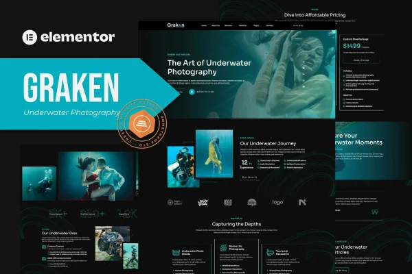 Graken underwater photography Elementor template kit preview