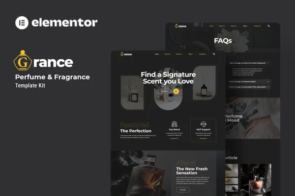 Grance perfume and fragrance Elementor template kit cover image