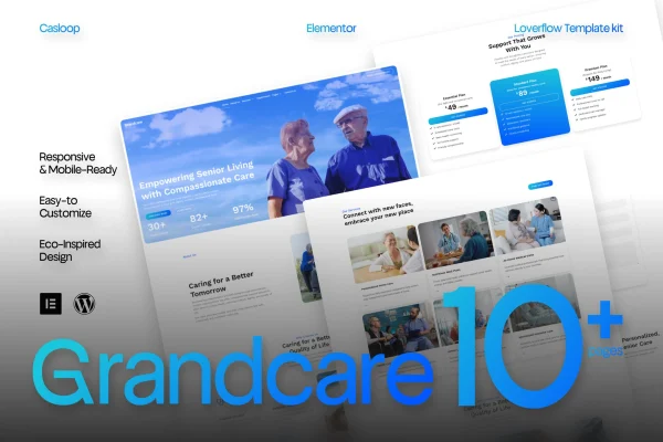 Grandcare residential care Elementor template kit preview