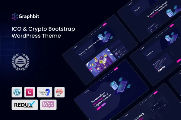 Graphbit ICO and crypto WordPress theme cover showing a cryptocurrency website layout