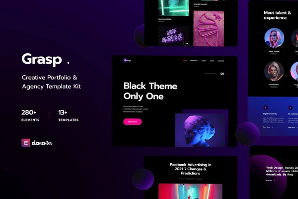 Grasp creative portfolio and agency Elementor template kit preview