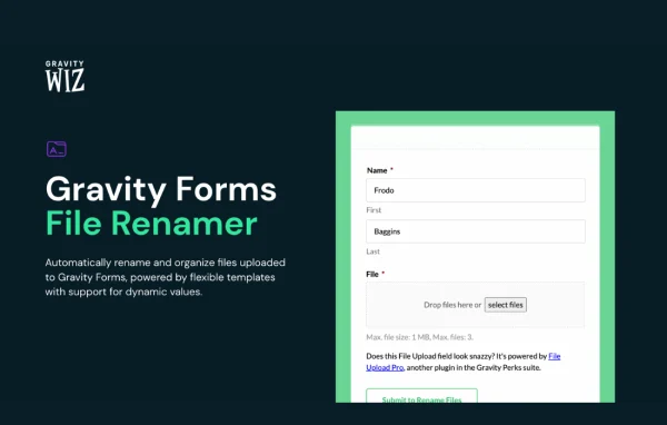 Gravity Perks File Renamer plugin banner for Gravity Forms