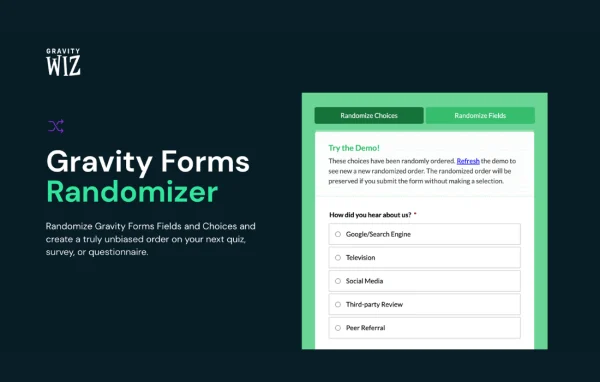Gravity Perks Randomizer plugin banner for Gravity Forms