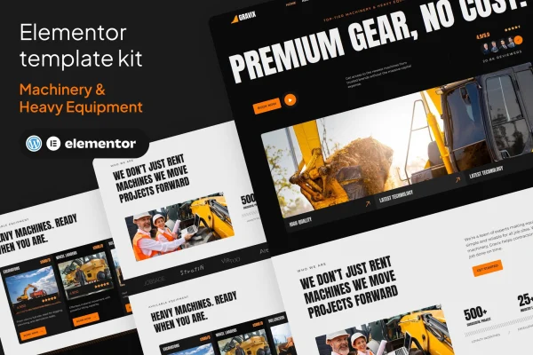 Gravix Elementor template kit cover for machinery and heavy equipment websites