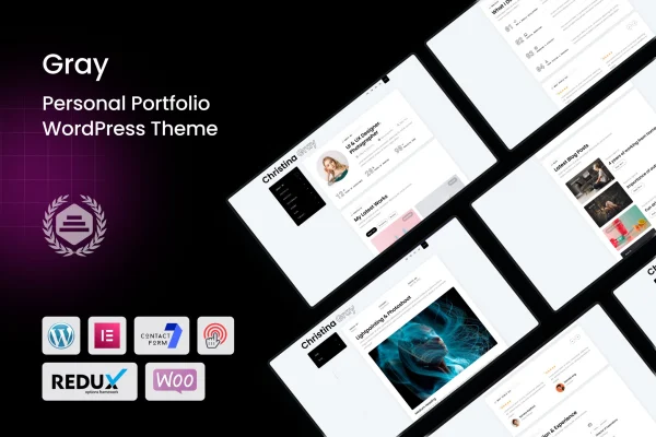 Gray personal portfolio WordPress theme preview