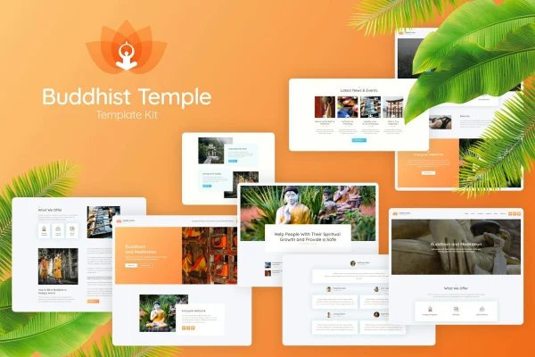 Great Lotus Buddhist temple Elementor template kit cover image