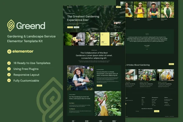 Greend gardening and landscape service Elementor template kit preview