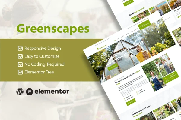 GreenScapes garden and landscape service Elementor template kit preview