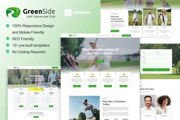 Greenside golf club and academy Elementor template kit preview