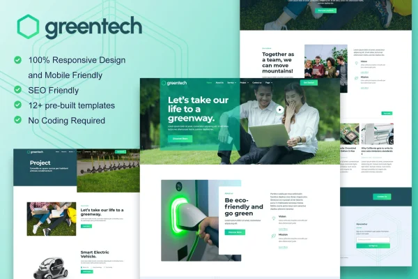 GreenTech green technology services Elementor template kit preview