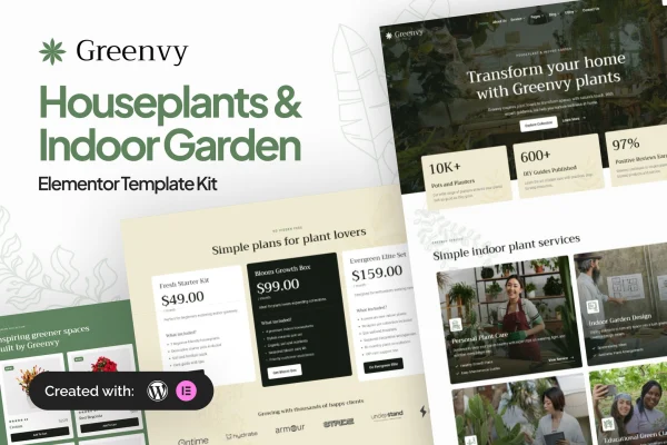 Greenvy houseplant and indoor garden Elementor template kit preview
