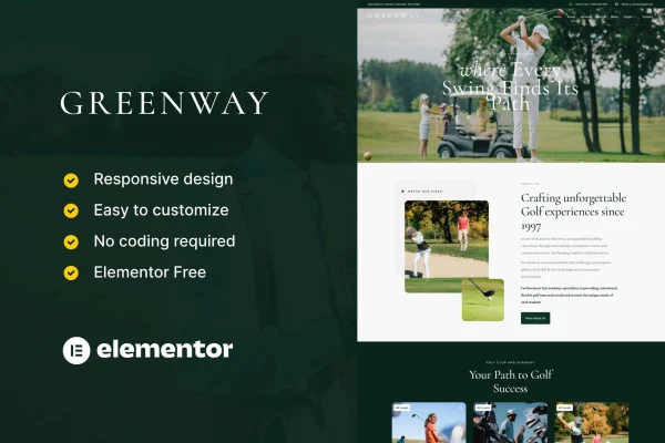 GreenWay golf club and course Elementor template kit cover image
