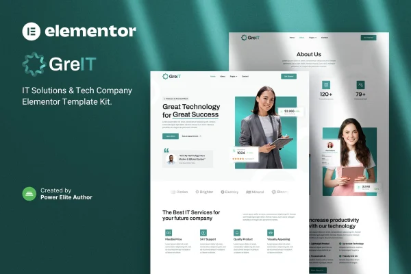 GreIT IT solutions and tech company Elementor template kit preview