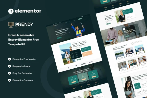 Grendy green and renewable energy Elementor template kit preview