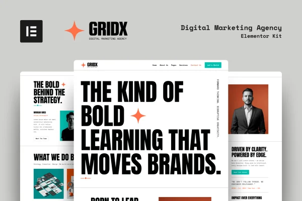 GridX digital marketing agency Elementor template kit preview