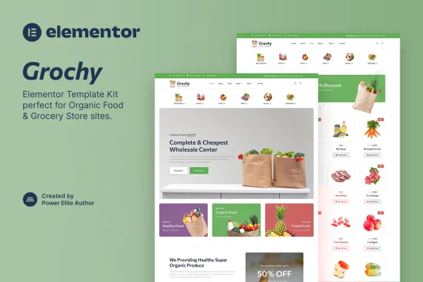 Grochy organic food and grocery store Elementor template kit preview