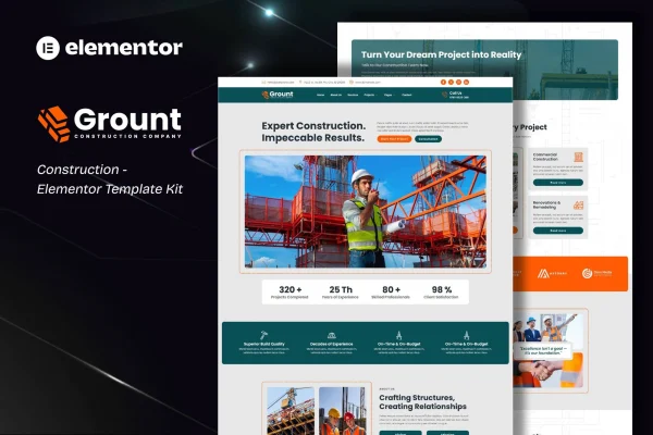 Grount construction Elementor template kit cover image