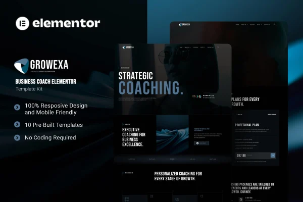 Growexa business coach Elementor template kit preview