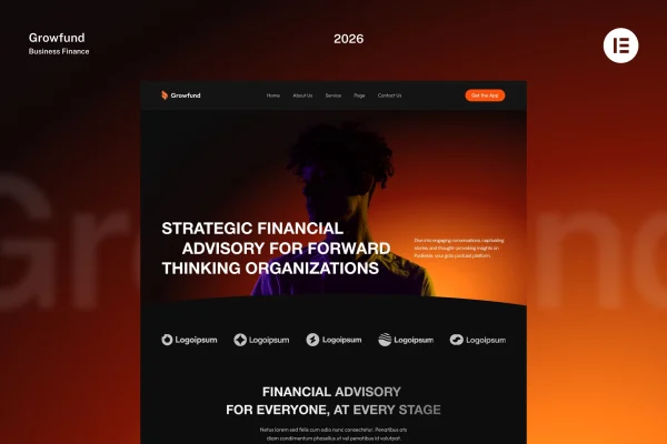 Growfund financial advisory Elementor template kit preview