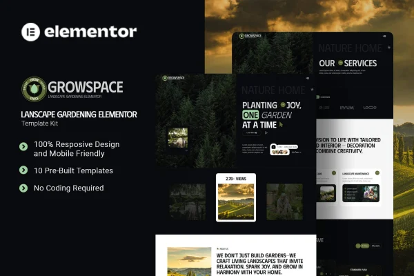 Growscape landscape gardening Elementor template kit preview