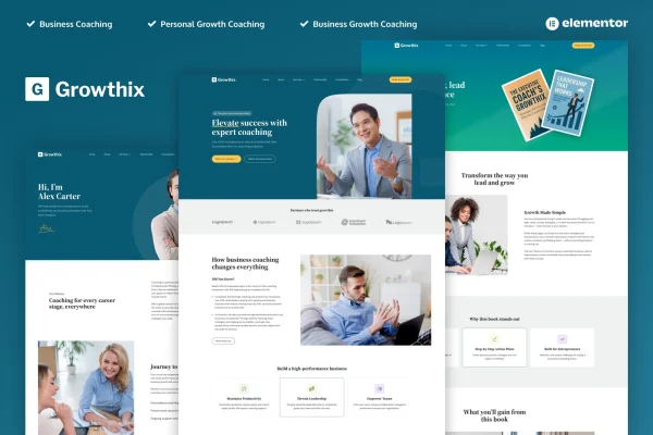 Growthix business coach Elementor Pro template kit preview