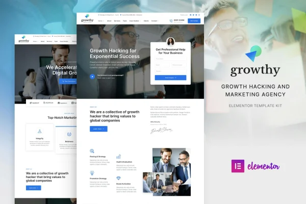 Growthy marketing agency Elementor template kit preview
