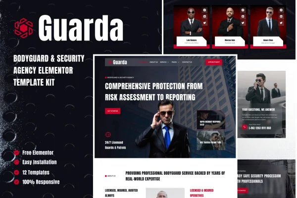 Guarda bodyguards and security agency Elementor template kit preview