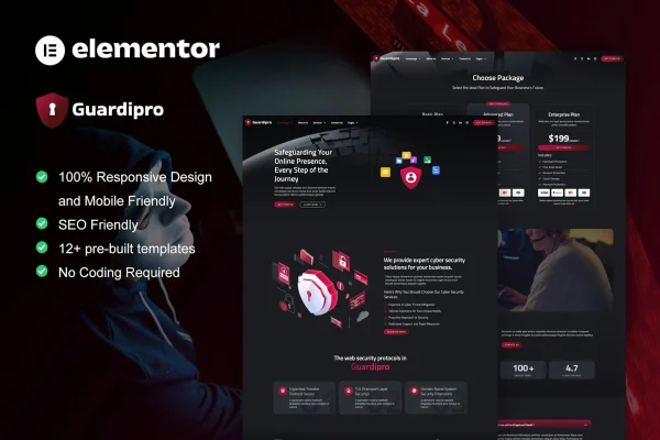 GuardianPro cyber security services Elementor template kit cover image