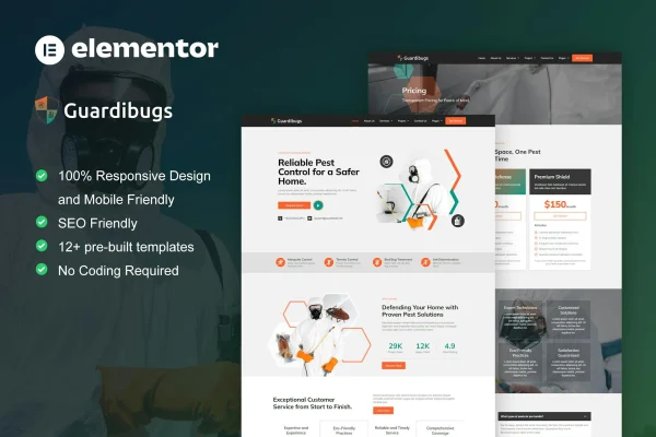 Guardibugs pest control Elementor Pro template kit preview