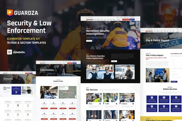 Guardza security and law enforcement Elementor template kit preview