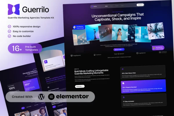 Guerrilo guerrilla marketing and brand activation Elementor template kit cover
