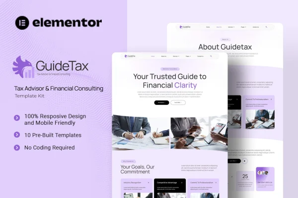 GuideTax Elementor template kit for tax advisors and financial consultants