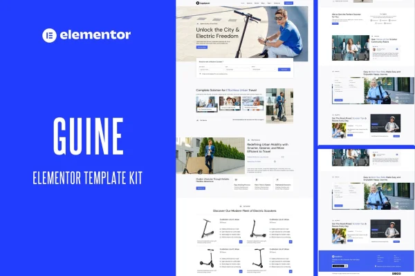 Guine electric scooter and bike rental Elementor template kit preview