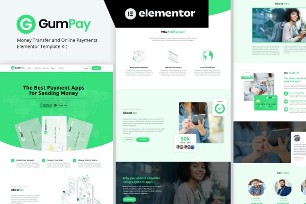 GumPay money transfer and online payments Elementor template kit preview